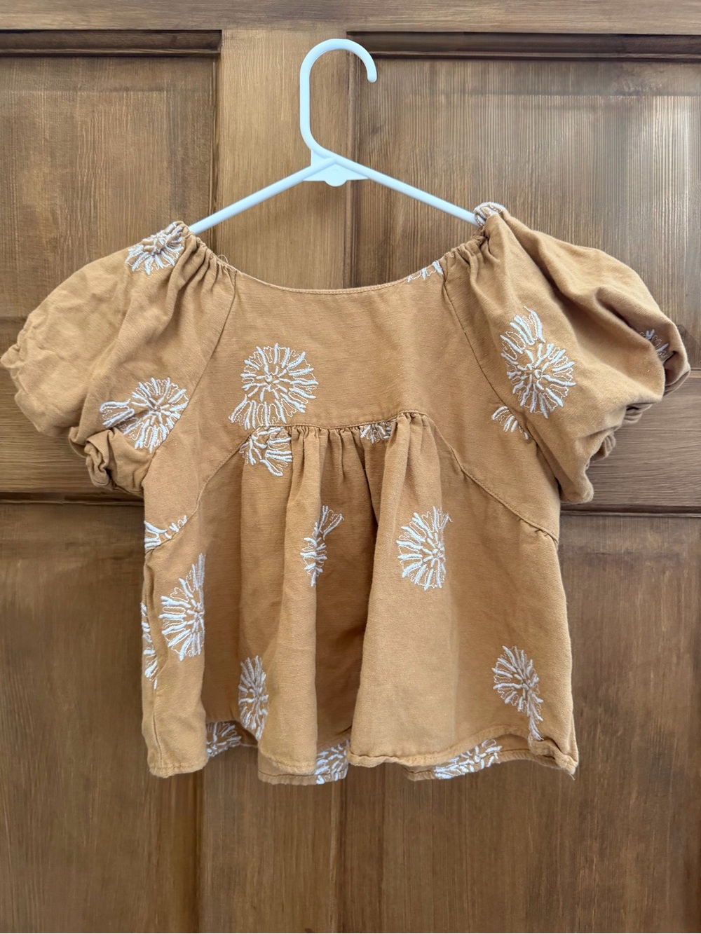 Mango Tan Puff-Sleeve Embroidered Sea Shell Top and Bottom Set